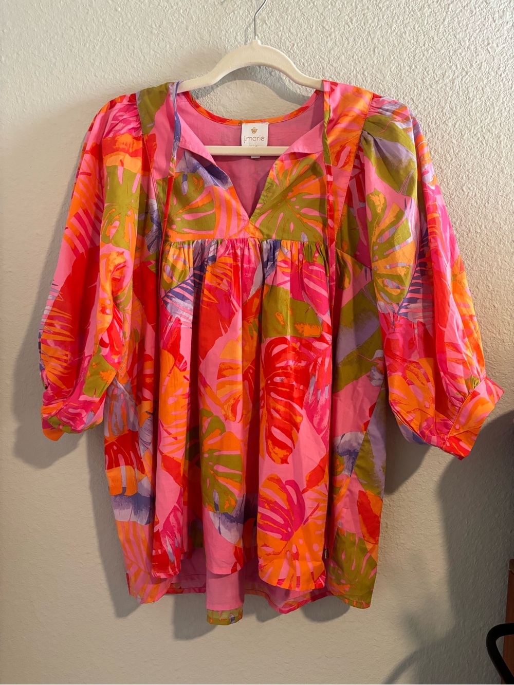 Imarie Pink Tropical Print Tunic Top